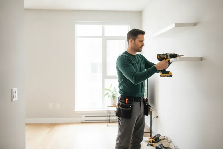 Skilled handyman completing a small home repair in a Vancouver condo