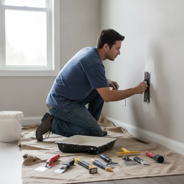 Skilled handyman performing drywall patching and paint touch-ups in Metro Vancouver